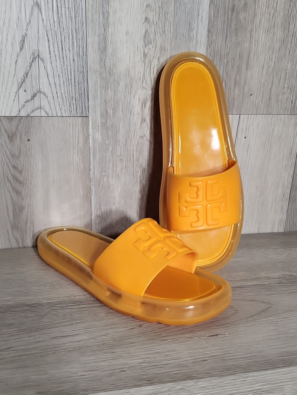 Tory Burch Bubble Slide Sandals Orange Logo Platform Slides Womens 9B